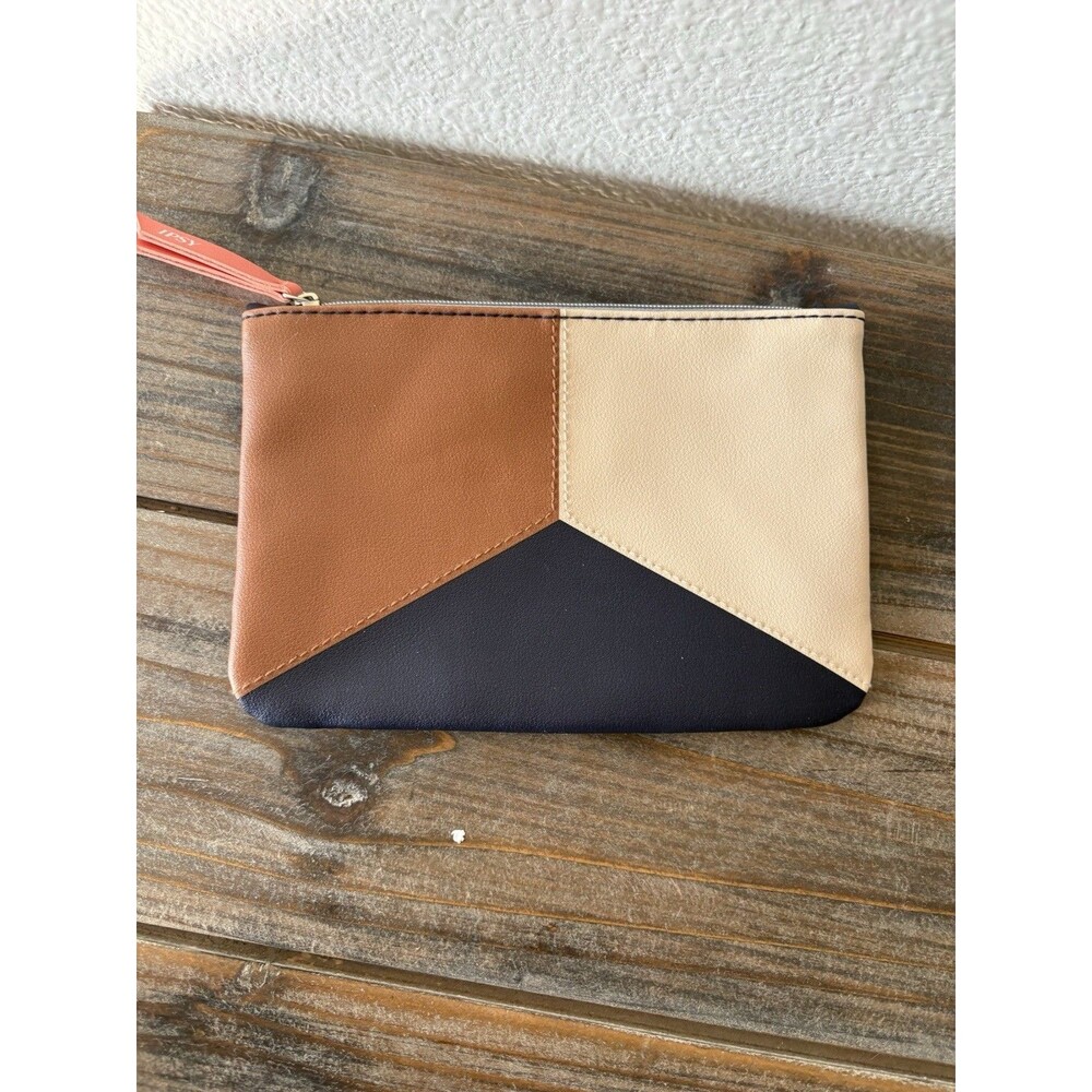 Ipsy Zipper Bag Tan Brown Blue Pink